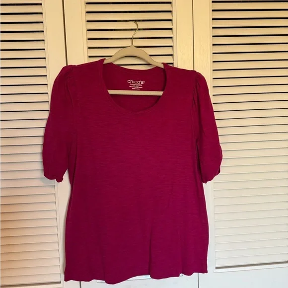 Chicos Gathered Sleeve Slub Tee - Picture 4 of 7